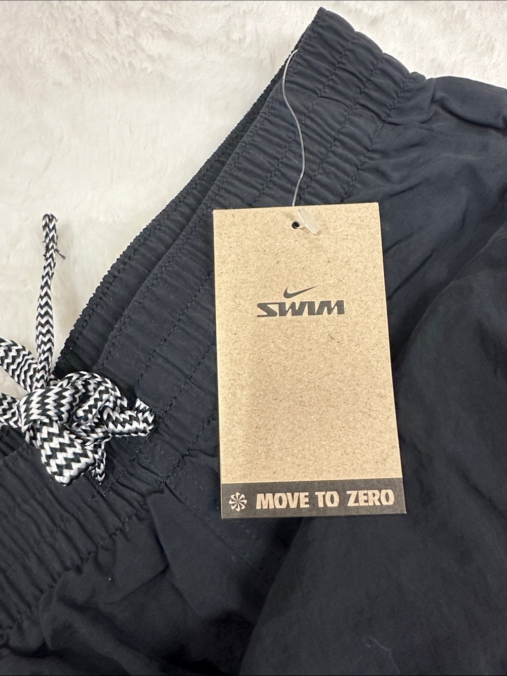 Brand New Nike Black Athletic Drawstring Swim Trunks with Logo Patch - Picture 3 of 3
